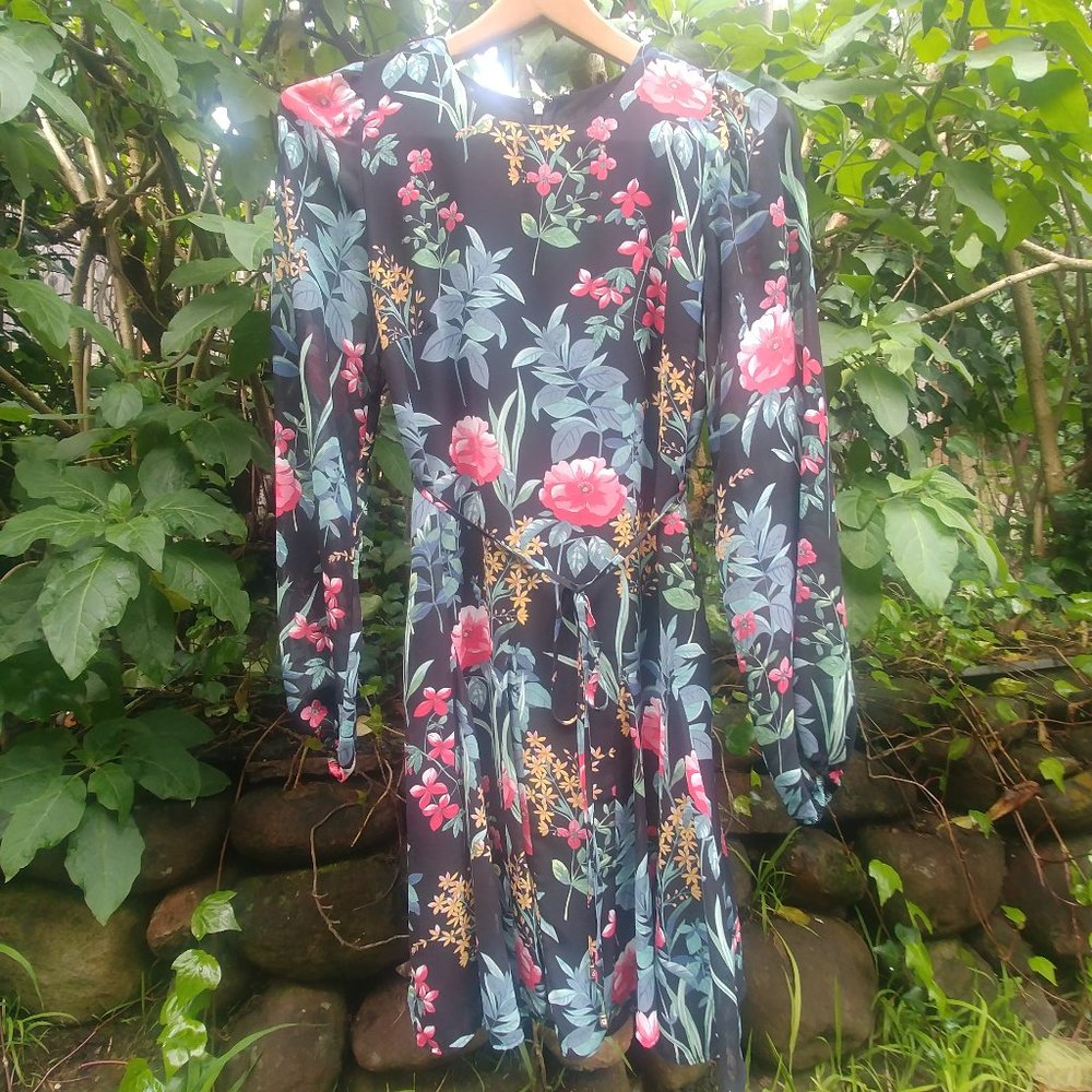 Tommy Hilfiger chiffon floral mini dress sheer sleeves